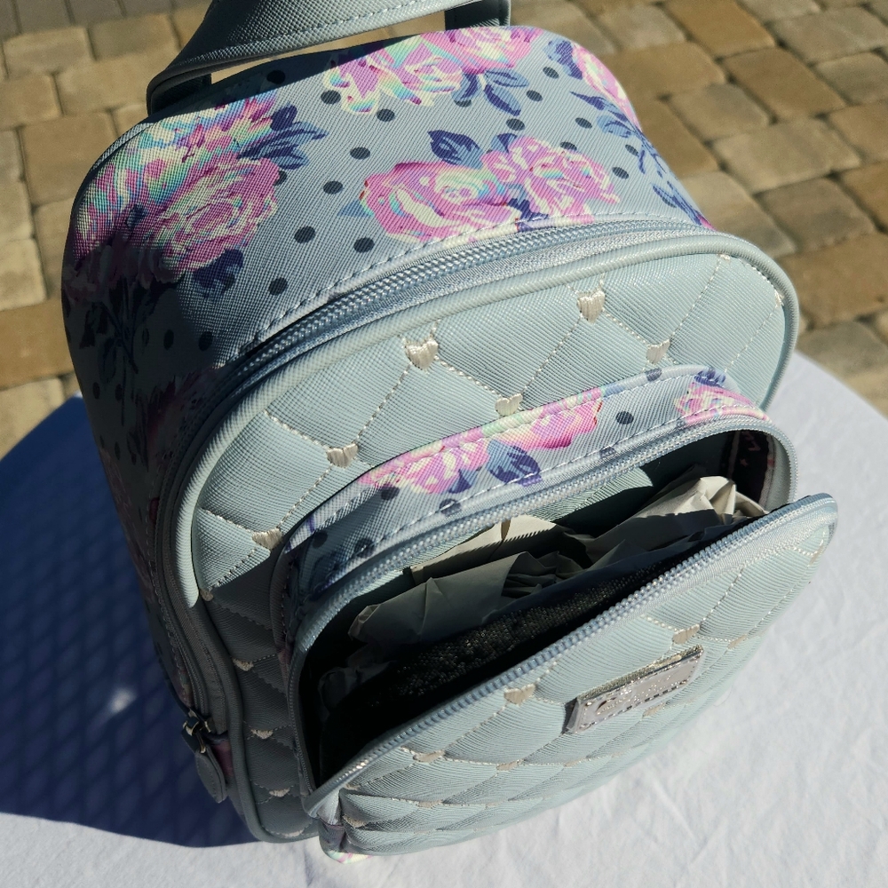 NWT Luv Betsey Johnson Pastel Blue Heart Embroidery & Pastel Rose Print Purse - Picture 12 of 13